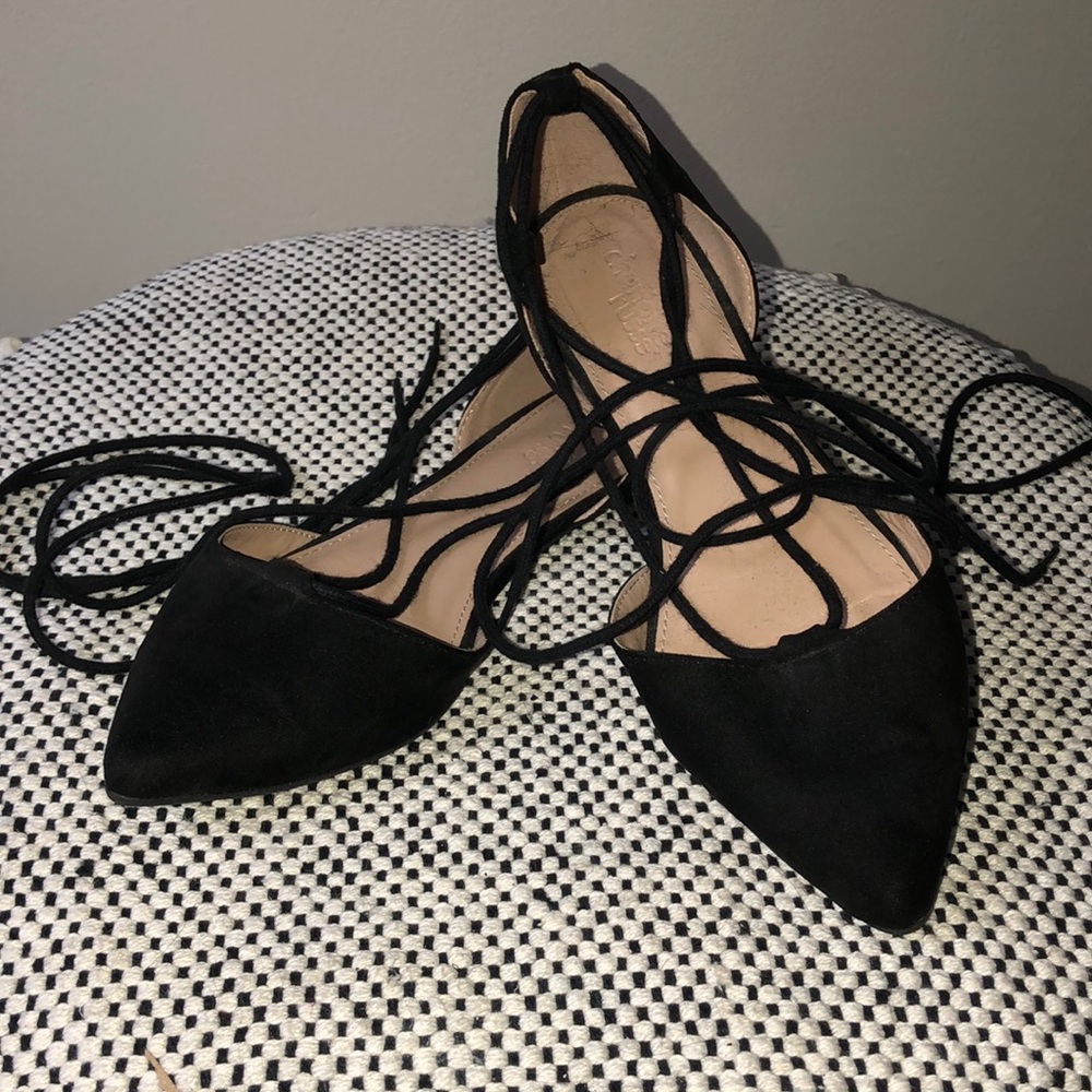 Black lace up flats